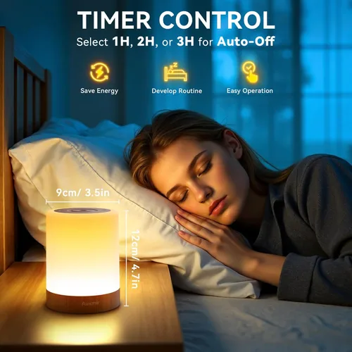 Vista 6 de Auxmir Luz nocturna para niños y bebés, lámpara táctil regulable para guardería, 11 colores RGB, 5 brillo, lámpara de mesa recargable portátil