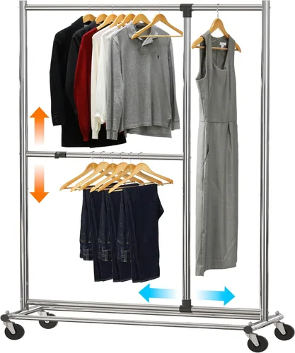 Vista 9 de Simple Houseware Perchero ajustable de doble barra para ropa, 72 pulgadas de altura, negro