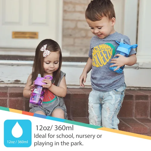 Vista 2 de Nuby Botella de agua impresa Flip-it Reflex con botón para llevar con boquilla suave, 12 onzas, más de 18 meses, 1 paquete, recibirás uno