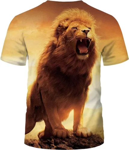 Vista 2 de Camiseta de manga corta con estampado 3D de leones de animales para hombre
