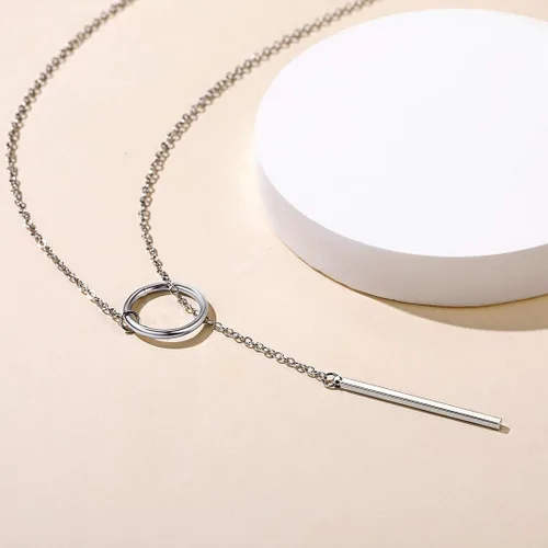 Vista 5 de GOLDCHIC JEWELRY Collar largo de barra Lariat con colgante de círculo abierto en Y, gargantilla minimalista simple y colgante de cadena de clavícula