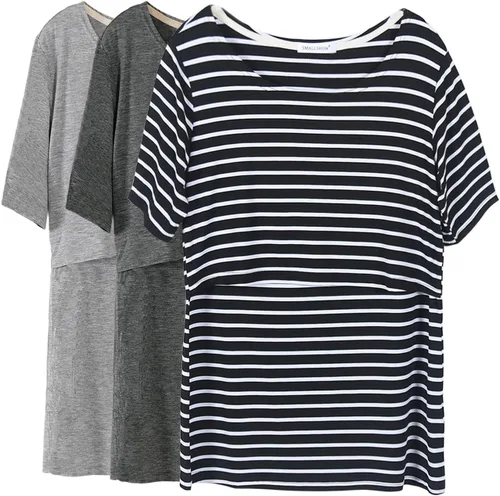 Vista 13 de Smallshow - Camisetas de lactancia para maternidad, manga corta, para mujer Verde militar-negro-gris oscuro (paquete de 3)