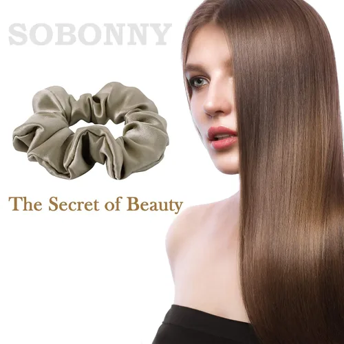 Vista 3 de Lazos para el cabello de seda de morera, prevención del encrespamiento y sin daños, accesorios para dormir y noche para mujeres (albaricoque)