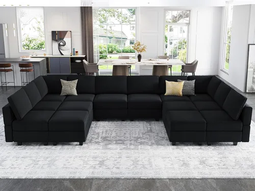 Vista 13 de Belffin Sofá modular grande con asiento de almacenamiento, sofá en forma de U de gran tamaño con diván reversible con sofá modular con terciopelo