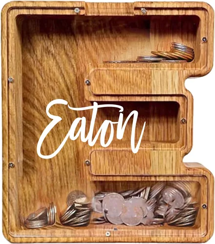 Vista 21 de Alcancía de madera grande personalizada, 7.5 pulgadas, con ventana acrílica fácil de abrir, caja de ahorro de dinero inicial para niños y niñas
