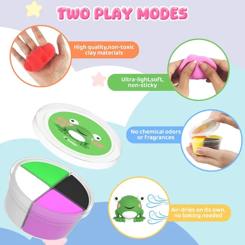 Vista 5 de Kit de arcilla de secado al aire para niños, arcilla para modelar para niños, modelo de arcilla mágica, no pegajosa, suave y ultraligera