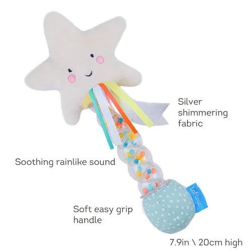 Vista 2 de Taf Toys Sonajero Palo de Lluvia Estrella, Juguete Musical Agitar y Sonajero Creador de Lluvia, Instrumento Musical para Bebés y Niños Pequeños