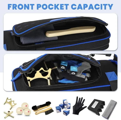 Vista 3 de Estuche para taco de piscina, 3 x 4 / 5 x 5 con múltiples bolsillos para Azul: 3x4