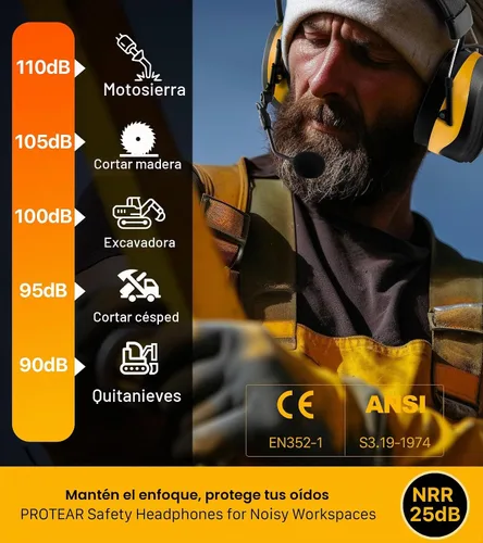 Vista 8 de AM FM Radio Hearing Protection Earmuff, Bluetooth 5.4, 30SNR Am/Fm + Bluetooth + Micrófono amarillo