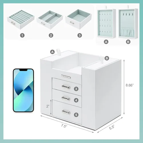 Vista 2 de Homde Organizador de joyas para niñas y mujeres, joyero, collares, anillos, aretes, soporte de exhibición, estuche de almacenamiento de joyas