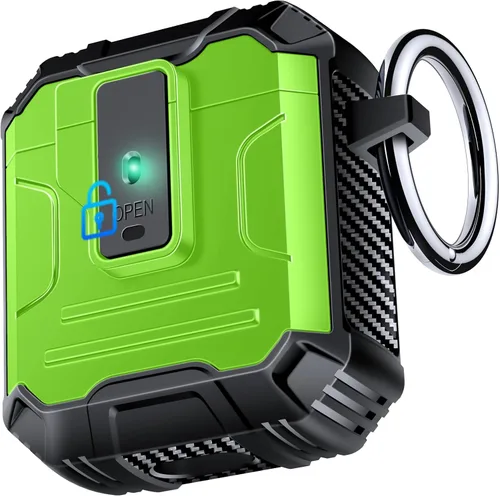 Vista 14 de Amoured AutoPOP - Funda para AirPods Pro de 1ª generación con cerradura y llavero, protección resistente de 360° y mecanismo de apertura de 1 clic