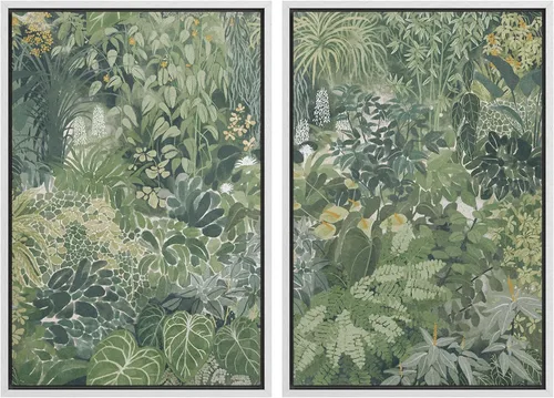 Vista 122 de IDEA4WALL Lienzo Enmarcado Impreso Arte de Pared Set Paisaje de Hojas de Palma de Selva de Mediados de Siglo Naturaleza Silvestre Ilustraciones Arte