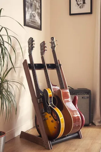 Vista 8 de GR-3 - Soporte y soporte para guitarras y estuches, personalizable de 3 vías, color nogal