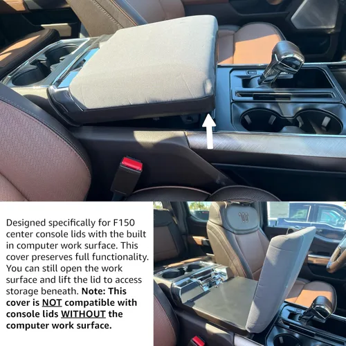 Vista 2 de Car Console Covers Plus Hecho a Mano en EE.UU. Diseñado para Ford F150 2021-2025 Modelos Selectos con Superficie de Trabajo para Computadora SOLO