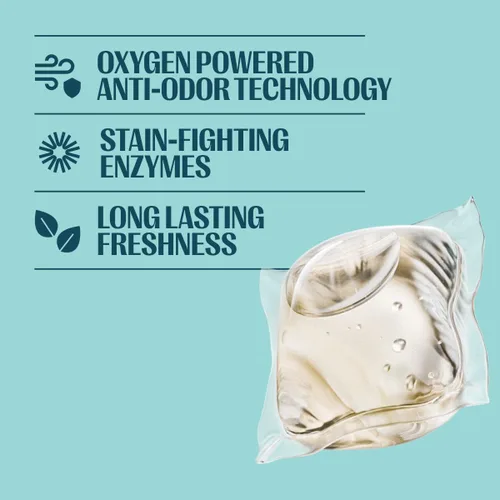 Vista 2 de Dropps Cápsulas de detergente para ropa a base de biológicas Odor & Stain Crisp Breeze HE compatibles con ropa fresca, suministros de jabón