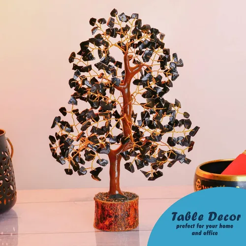 Vista 4 de YATHABI Escultura de gema de turmalina negra, árbol de cristal, decoración de Feng Shui, árbol de dinero de buena suerte