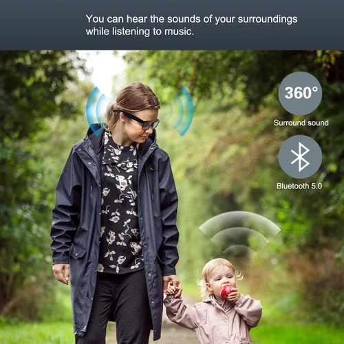 Vista 6 de Gafas inteligentes Bluetooth de seguridad de audio con altavoz Bluetooth para hombres y mujeres, micrófono asistente de voz, diseño ultraligero