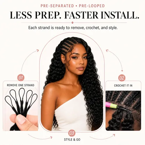 Vista 5 de Cabello humano de ganchillo para mujeres negras con nudos milagrosos de (B65g)Negro