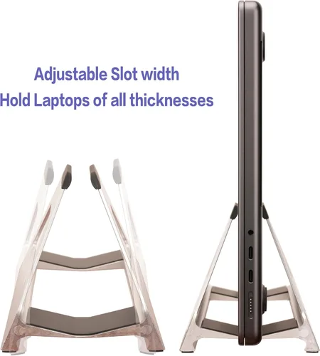 Vista 4 de Soporte vertical para laptop, soporte de ahorro de espacio para MacBook con ajuste de ancho sin herramientas, bonito aluminio anodizado
