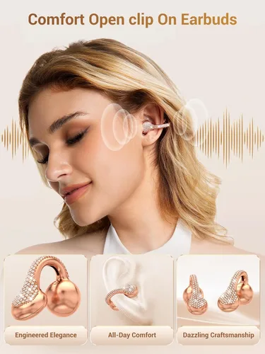 Vista 4 de JewelPods C01 Pro Auriculares de Oreja Abierta, Auriculares Inalámbricos Bluetooth con Clip, con Cristal, Seguros, Ligeros, Cómodos, Audio Premium