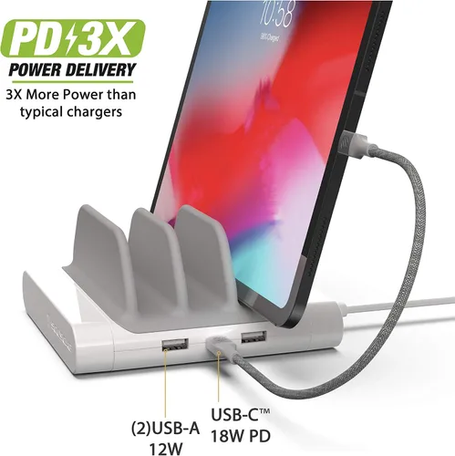 Vista 2 de Scosche BLMD BaseLynx Vert - Estación de carga modular para dispositivos PD 3.0, USB-C y USB-A, color blanco