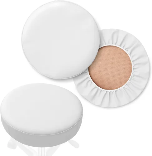 Vista 13 de Saloniture Paquete de 2 fundas redondas para asiento de taburete, funda impermeable de 13-1/2 pulgadas para silla giratoria o taburete de bar
