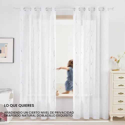 Vista 7 de Deconovo - Cortinas transparentes con filtro de luz de 84 pulgadas de largo Plata