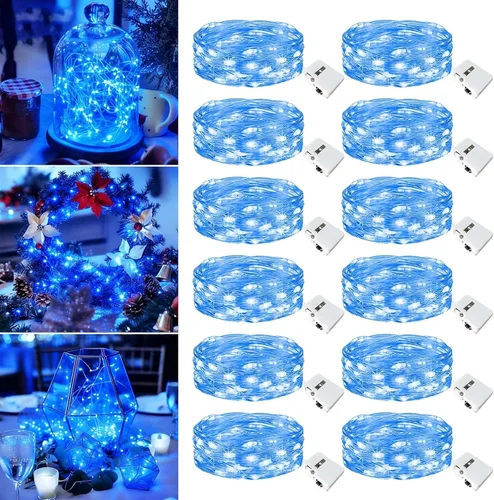 Vista 28 de Paquete de 12 luces de hadas que funcionan con pilas, 20 luces LED parpadeantes de 7 pies, 3 modos, mini luces a granel impermeables para tarros