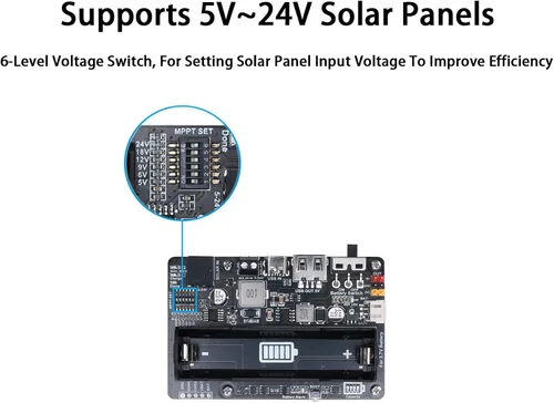 Vista 4 de Módulo de administrador de energía solar Sombrero de energía solar para panel solar de 5 V-24 V soporta panel solar o puerto USB carga de batería