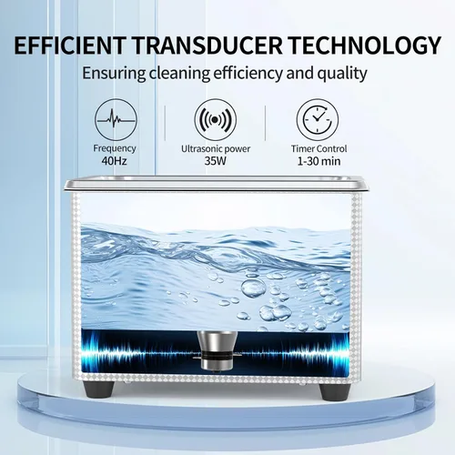 Vista 3 de Limpiador ultrasónico Granbo de 800 ml, máquina ultrasónica limpiadora de joyas 40 kHz con temporizador digital y desgasificación, limpiador