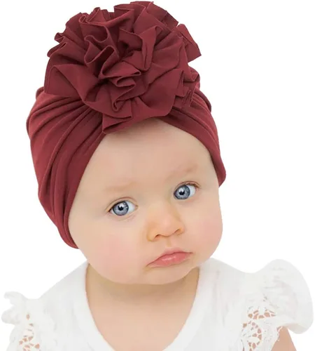 Vista 5 de inSowni Paquete de 8 gorros de turbante de hospital para guardería con flor grande para bebés, niñas, recién nacidos y bebés