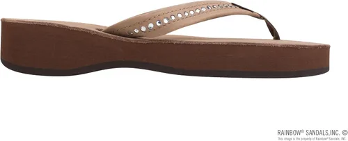 Vista 4 de Rainbow Sandals Cuña de piel de cuatro capas para mujer - Correa de 34" con cristales Swarovski