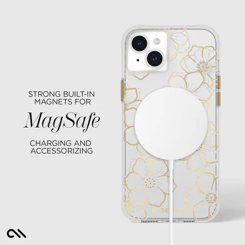 Vista 4 de Case-Mate Funda para iPhone 15 Plus - Flores con Gemas [Protección contra caídas de 12 pies] [Compatible con MagSafe] Cubierta magnética