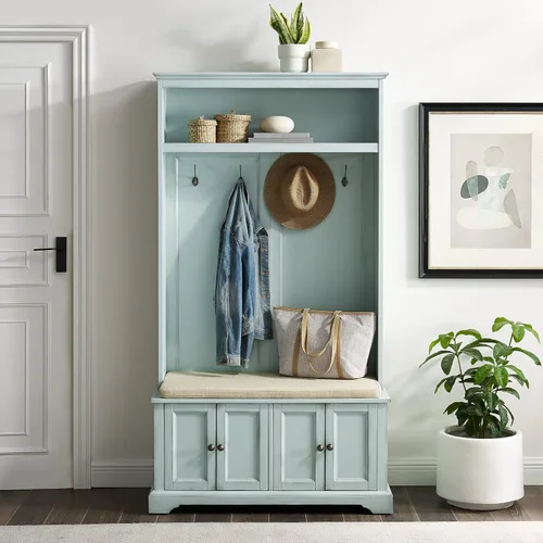 Vista 7 de Crosley Furniture Holbrook Hall - Banco para zapatos Espuma de mar envejecida azul