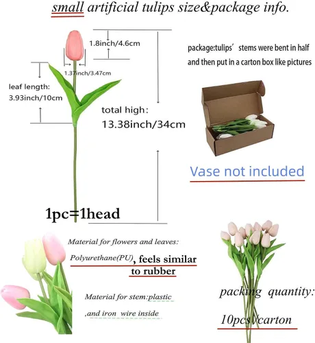 Vista 4 de Flores artificiales, 10 cabezas, mini tulipán artificial de tacto real para decoración del hogar, boda, fiesta, centro de mesa (negro)