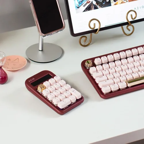 Vista 6 de AZIO IZO Calculadora mecánica inalámbrica y teclado numérico (Rojo/Oro) - Bluetooth 5.0 y USB, interruptor mecánico Gateron-Blue, 9 modos