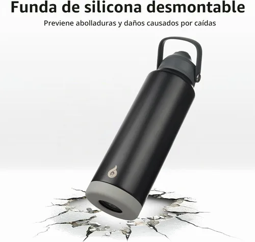 Vista 4 de BJPKPK - Botella de agua aislada con tapa de popote, 532 ml Botellas termo con boquilla suave, asa flexible y base antideslizante, libre de BPA, a