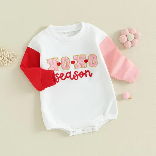 Vista 104 de SOLILOQUY Traje de manga larga con cuello redondo para el primer día de San Valentín para bebé niño y niña, mameluco de corazón de amor