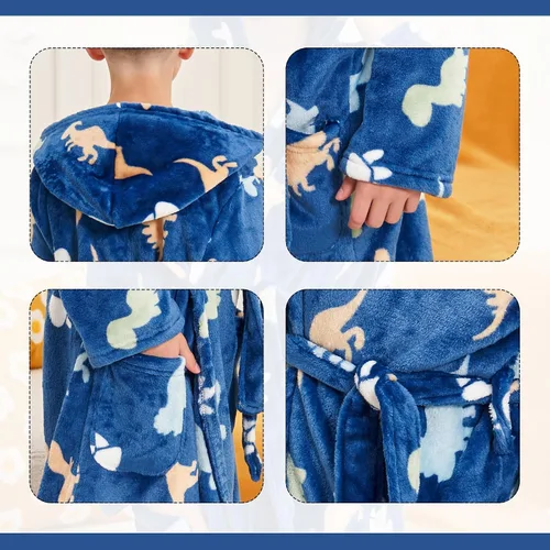 Vista 5 de V.&GRIN Bata de baño de forro polar con capucha para niños de 3 a 14 años