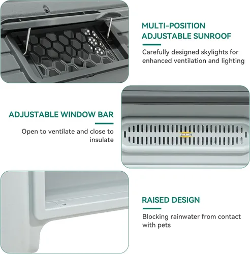 Vista 4 de YITAHOME Casa para perros de plástico para exteriores, resistente al agua, con tragaluz ajustable y base elevada para perros pequeños, medianos