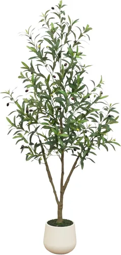 Vista 10 de Nearly Natural 4 ft Artificial Olive Tree in White Decorative Planter