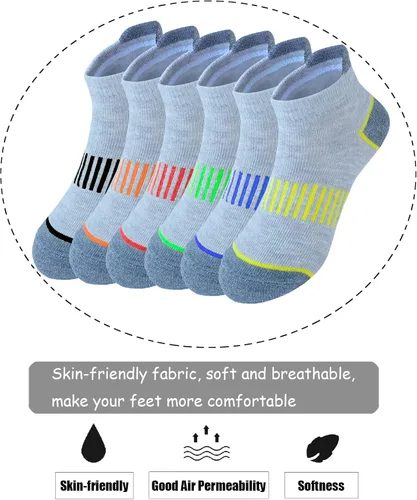 Vista 3 de Jamegio Calcetines para niños, 12 pares de calcetines deportivos de tobillo medio cojín de corte bajo para niños pequeños y grandes, talla de 3 a 10