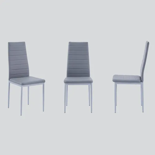 Vista 7 de Juego de sillas de comedor para cocina, sillas modernas de metal con asiento acolchado de piel sintética, respaldo alto y sillas de patas cromadas