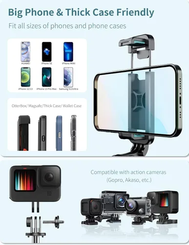 Vista 4 de Trípode para teléfono de 39.7 pulgadas con luz, trípode para selfie stick con control remoto inalámbrico desmontable, 4 en 1 extensible portátil
