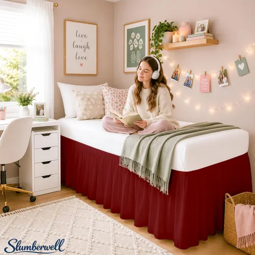 Vista 5 de SlumberWell Falda de cama de microfibra extra larga con volantes para dormitorio de collage, panel de tres lados, fácil ajuste y elegante