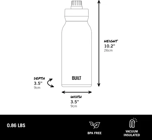 Vista 3 de Built Botella en cascada de acero inoxidable de doble pared de 32 onzas líquidas de boca ancha, tapa de chug resistente a derrames, con agarre