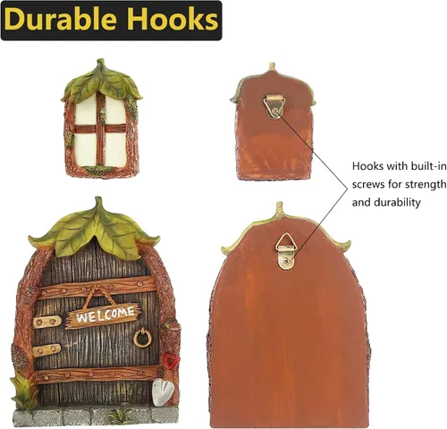 Vista 6 de Accesorios de jardín de hadas en miniatura, puerta y ventanas para árboles, escultura de patio que brilla en la oscuridad, adorno de césped, mini