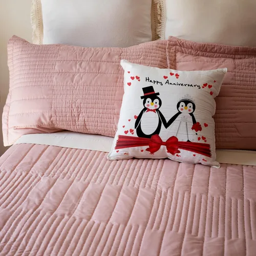 Vista 5 de Funda de almohada 3D con diseño de pingüinos y corazones rojos y rosas en 3D, 16 x 16 pulgadas