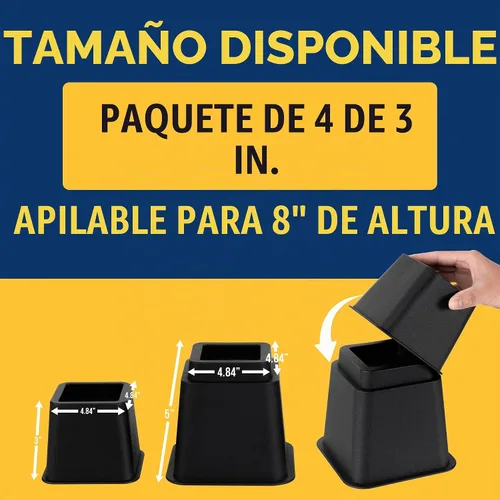 Vista 3 de Lifemaster Juego de elevadores para muebles, 4 piezas, diseño antideslizante, se adapta a cama, silla, mesa, sofá, escritorio y sofás, color negro