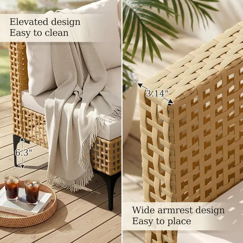 Vista 2 de Devoko Juego de muebles de patio, sofá modular de mimbre para exteriores de Beige
